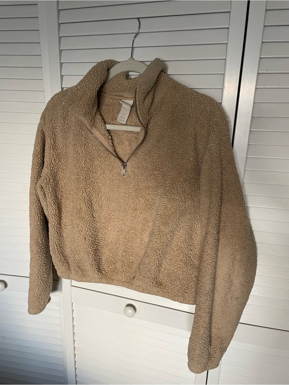 H&M Sherpa Half-Zip Turtleneck Sweater - Beige